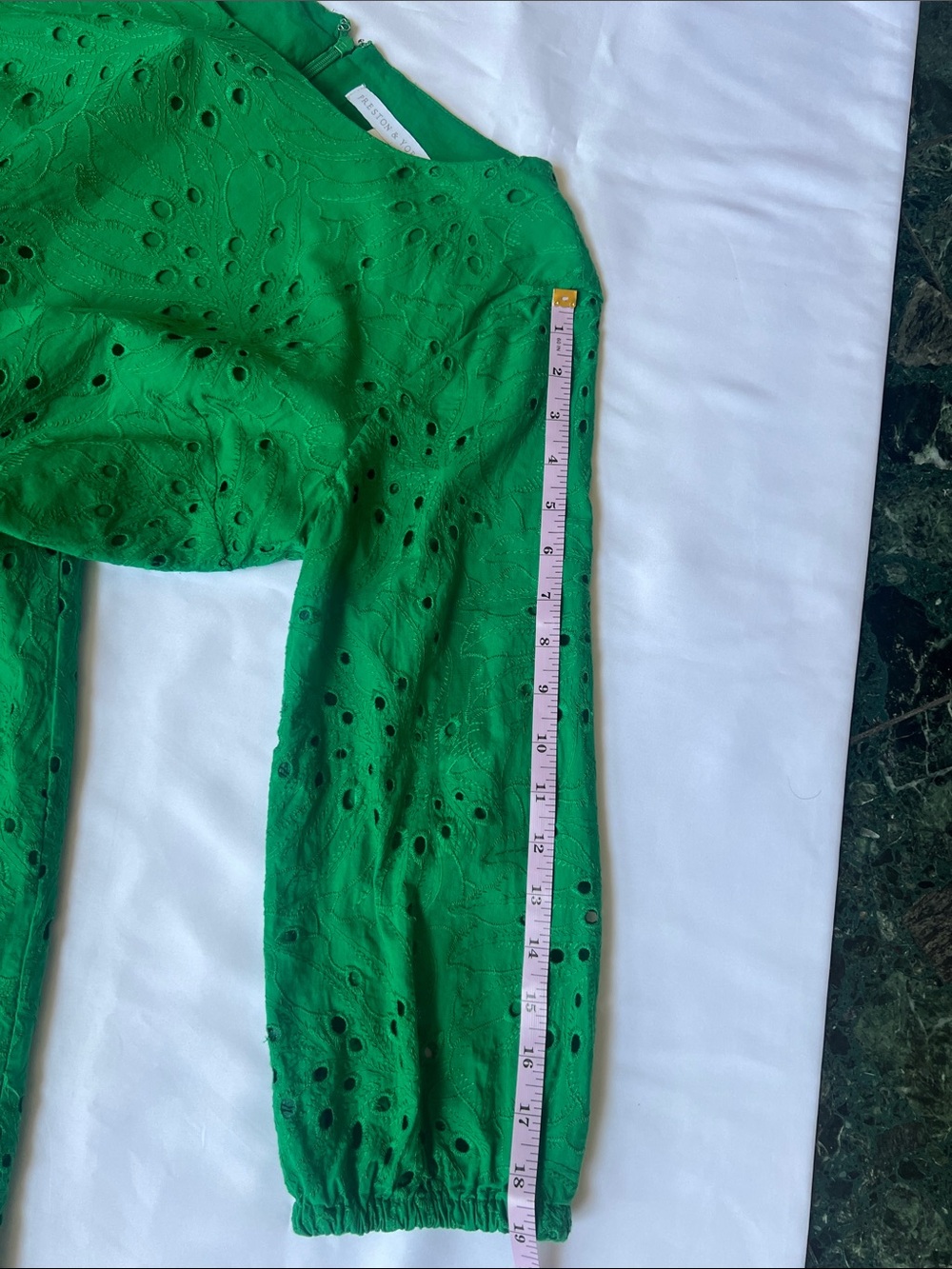 Statement Green Eyelet Shift Dress Sz 10 Cotton Preppy Old Money Vacation Resort - Picture 5 of 10